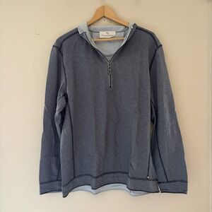 Tommy Bahama Men Reversible Pullover Size M Gray Cotton 1/4 Zip Preppy Old Money